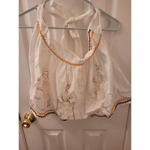 Vintage Half Apron Waist Tie Embroidered rick rack